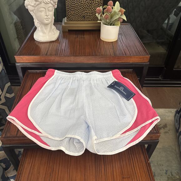 Womens Small Lauren James Shorties Shorts Light Blue Striped Drawstring Rare New - Picture 1 of 4